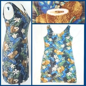 Hawaiian Reyn Spooner Coconut Floral Plumeria tropical Shift Dress. Retired